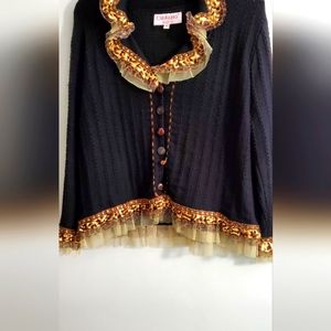 Black Silk & Cotton Blouse Sweater Knit Top